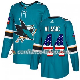 Adidas Maillot de Hockey San Jose Sharks Marc-Edouard Vlasic 44 2017-2018 Teal USA Flag Fashion Authentic - Homme